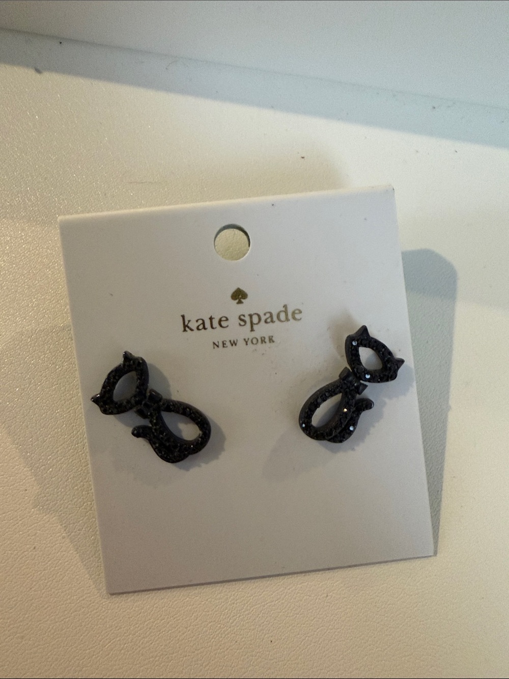 kate spade black glitter cat silhouette stud earrings